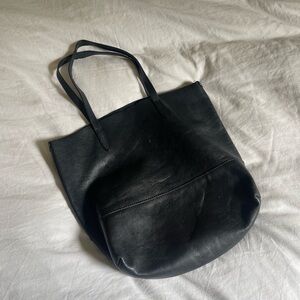 Black Leather J. Crew Tote Bag